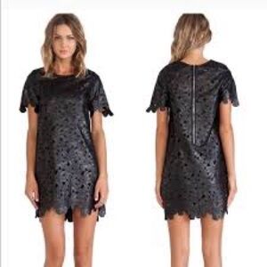 J.O.A Faux Leather Flower Edgy Floral Statement Elegant LBD Dress Size XS